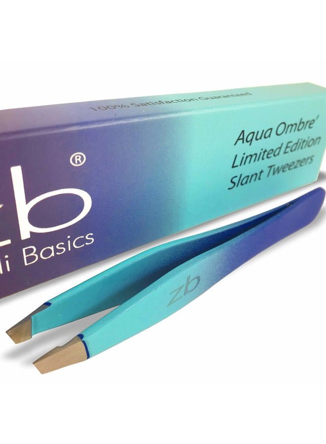 Zizzili Basics Tweezers - Limited Edition Aqua Ombré Slant Tweezer - Best Tweezers for Eyebrow, Hair Removal and Your Precision Needs - Image 1