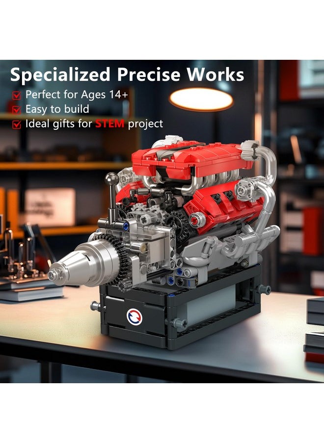 mould king Mould King 10204 V8 Engine Building Blocks Sets, V8 Engine Model kit That Run, Build Your Own STEM Model Mini Engine, 8-Cylinder FE Car Engine Building Engineering Toys for Kids/Adults(750+PCS)  - Image 3