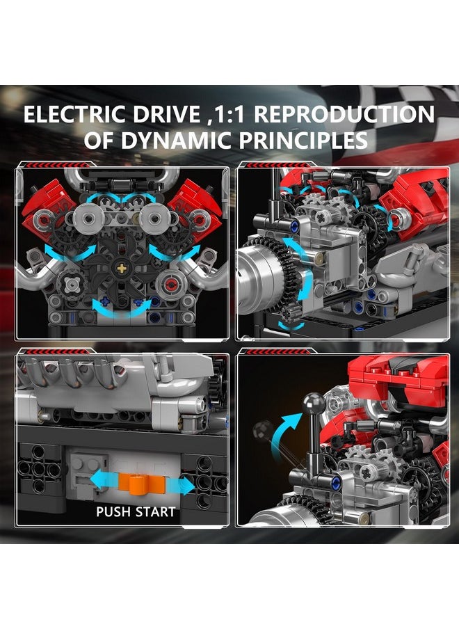 mould king Mould King 10204 V8 Engine Building Blocks Sets, V8 Engine Model kit That Run, Build Your Own STEM Model Mini Engine, 8-Cylinder FE Car Engine Building Engineering Toys for Kids/Adults(750+PCS)  - Image 4