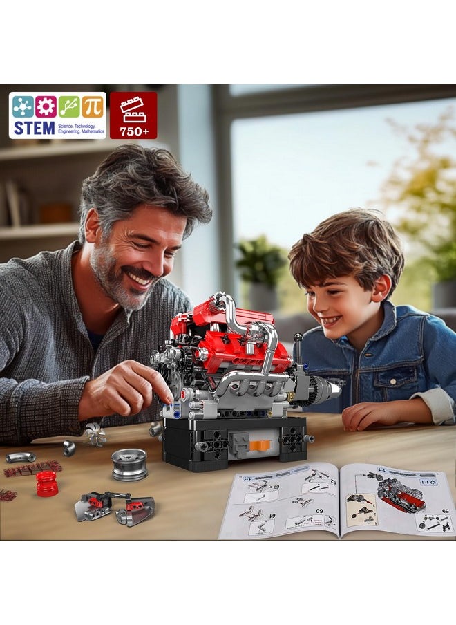 mould king Mould King 10204 V8 Engine Building Blocks Sets, V8 Engine Model kit That Run, Build Your Own STEM Model Mini Engine, 8-Cylinder FE Car Engine Building Engineering Toys for Kids/Adults(750+PCS)  - Image 5