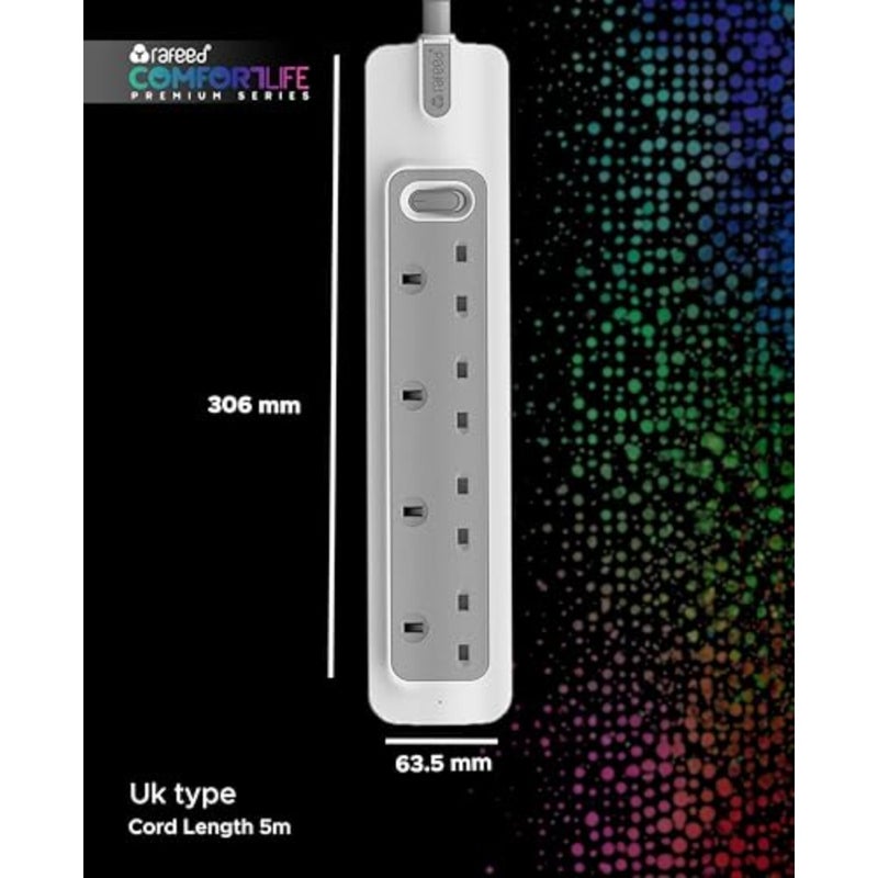 Power Extension 13A from 4 Gang,Extension Cord (5 Meter) Cable with Master Switch, Surge Protected, Multi Plug Power strip for Home Office, 5 Years Warranty - Image 2