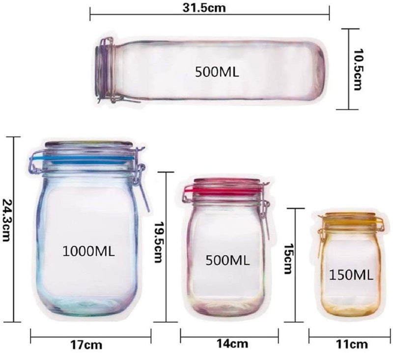 NB Mall NB Mall Jar Zipper Bags Storage for Food Grains Flours Beans Dry Fruits Reusable Zip Lock Bottles Shaped Pouches 150ml 250ml 500ml 650ml 1000ml Set of Pcs 5 6  - Image 5