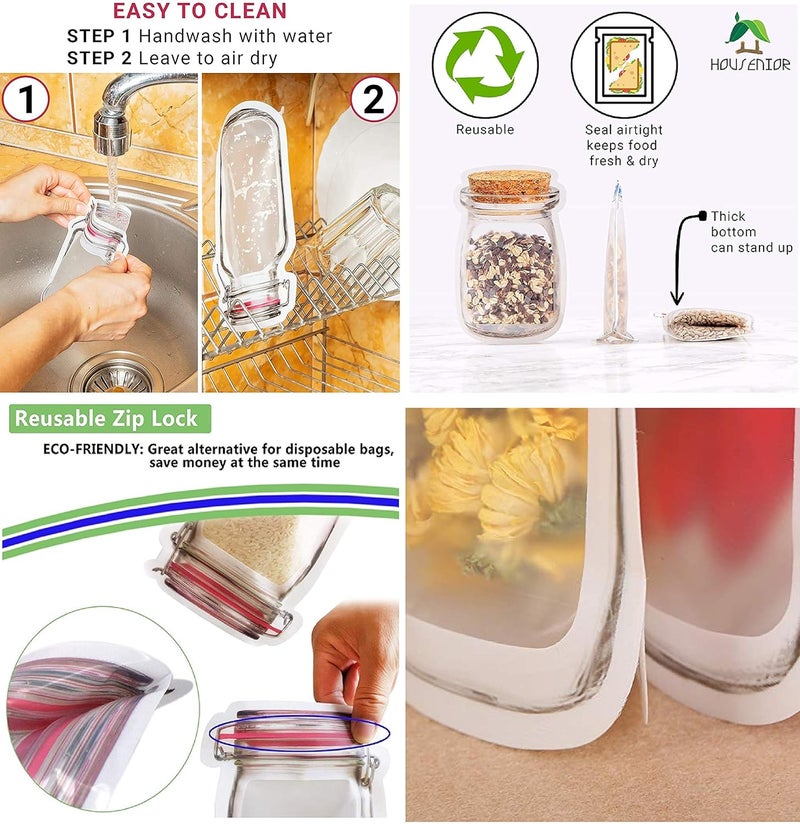 NB Mall NB Mall Jar Zipper Bags Storage for Food Grains Flours Beans Dry Fruits Reusable Zip Lock Bottles Shaped Pouches 150ml 250ml 500ml 650ml 1000ml Set of Pcs 5 6  - Image 3