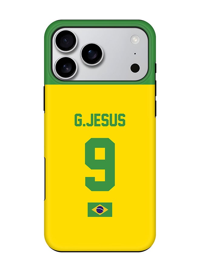 Stylizedd Tough Pro Magnetic Case for iPhone 17 Pro Max, Dual Layer hybrid PC + TPU Mobile Cover Matte - Football - Brazil,  G.Jesus