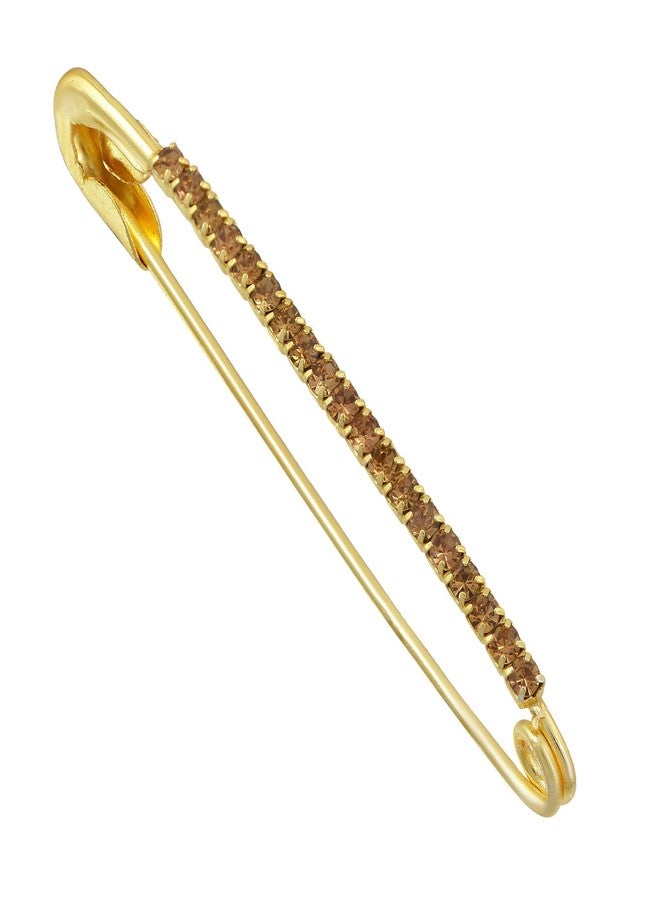 Memoir Brass Gold Plated Multicolor Stones Saree Pins Dupatta Safety Pin Brooch for Women and Girls - Ethnic Traditional Clip on Fashion Accessory (Set of 12) - Image 3