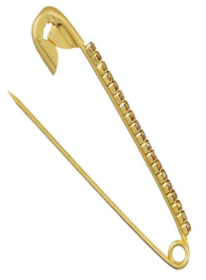 Memoir Brass Gold Plated Multicolor Stones Saree Pins Dupatta Safety Pin Brooch for Women and Girls - Ethnic Traditional Clip on Fashion Accessory (Set of 12) - Image 4