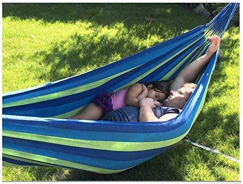 LOMESH Light Weight Cotton Hammock 180 85 cm Fabric HammockCamping Prevent Rollover Hanging Bed Swing with 2 Hanging Ropes for Patio Porch Garden Backyard Lounging Outdoor Indoor Blue - Image 2