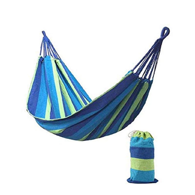 LOMESH Light Weight Cotton Hammock 180 85 cm Fabric HammockCamping Prevent Rollover Hanging Bed Swing with 2 Hanging Ropes for Patio Porch Garden Backyard Lounging Outdoor Indoor Blue - Image 1