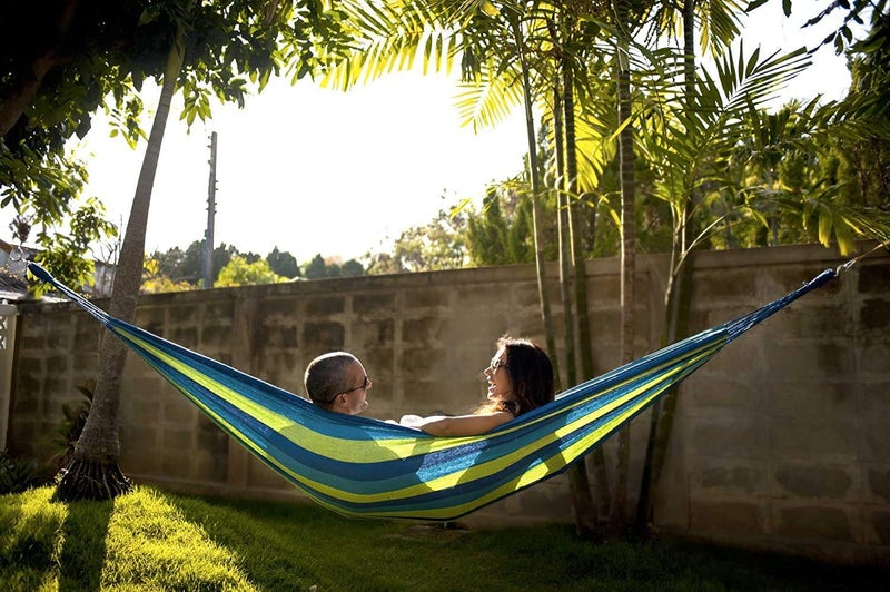LOMESH Light Weight Cotton Hammock 180 85 cm Fabric HammockCamping Prevent Rollover Hanging Bed Swing with 2 Hanging Ropes for Patio Porch Garden Backyard Lounging Outdoor Indoor Blue - Image 5