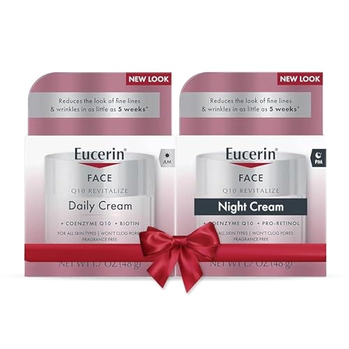 Eucerin Q10 Skin Care Set, Anti Wrinkle Daily Face Cream with Biotin (1.7 Oz) + Anti Wrinkle Night Cream with Pro-Retinol (1.7 Oz), Holiday Gifts for Self Care for All Skin Types - Image 1