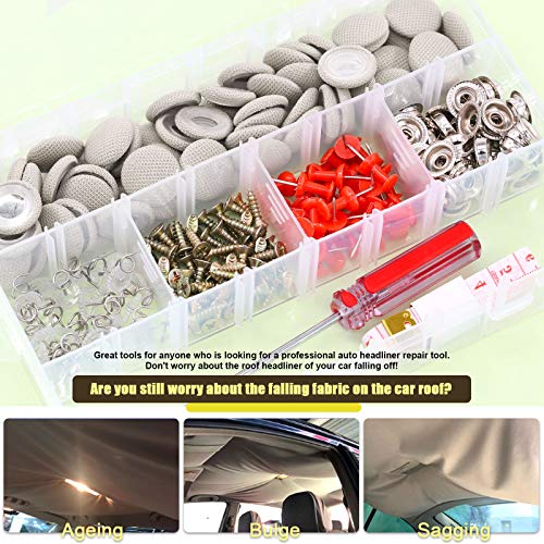Mardatt 152Pcs Car Headliner Repair Kit with Headliner Repair Button Auto Roof Repair Snap Rivets and Installation Tool for Fixing Car Interior Ceiling Sagging Headliner for All Cars (Gray) - Image 3
