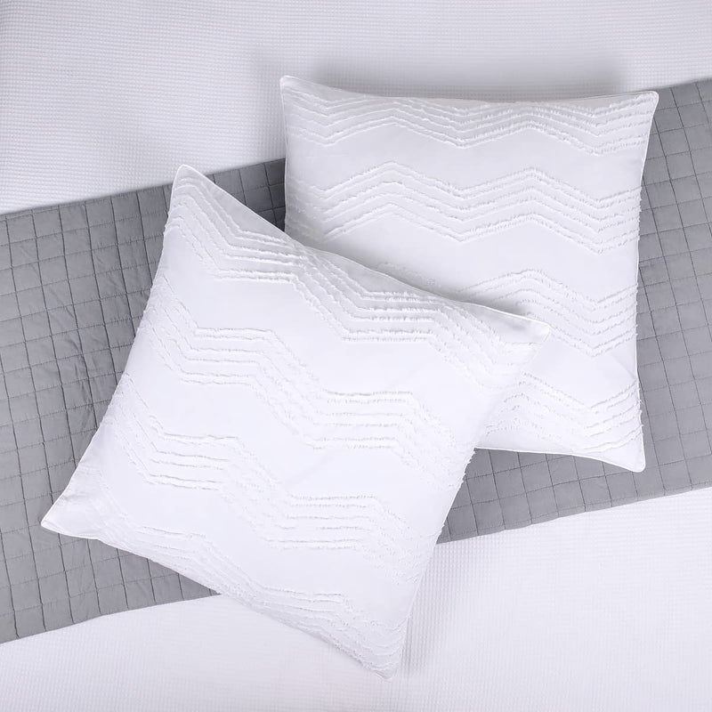 JNG Kraftlab White Euro Sham 100 Cotton Zig Zag Tufted Clip Jacquard Boho Vintage Classic Muslin European Sham 26x26 Set of 2 by JNG Kraftlab 