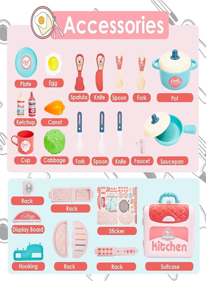 MANVI Kitchen Set for Kids Girl, Kitchen with Suitcase, Play Kitchen Set Pink Kids Kitchen Play Set Great Educational Toy Gifts for Girls (3 in 1 Kitchen Suitcase) - Image 5