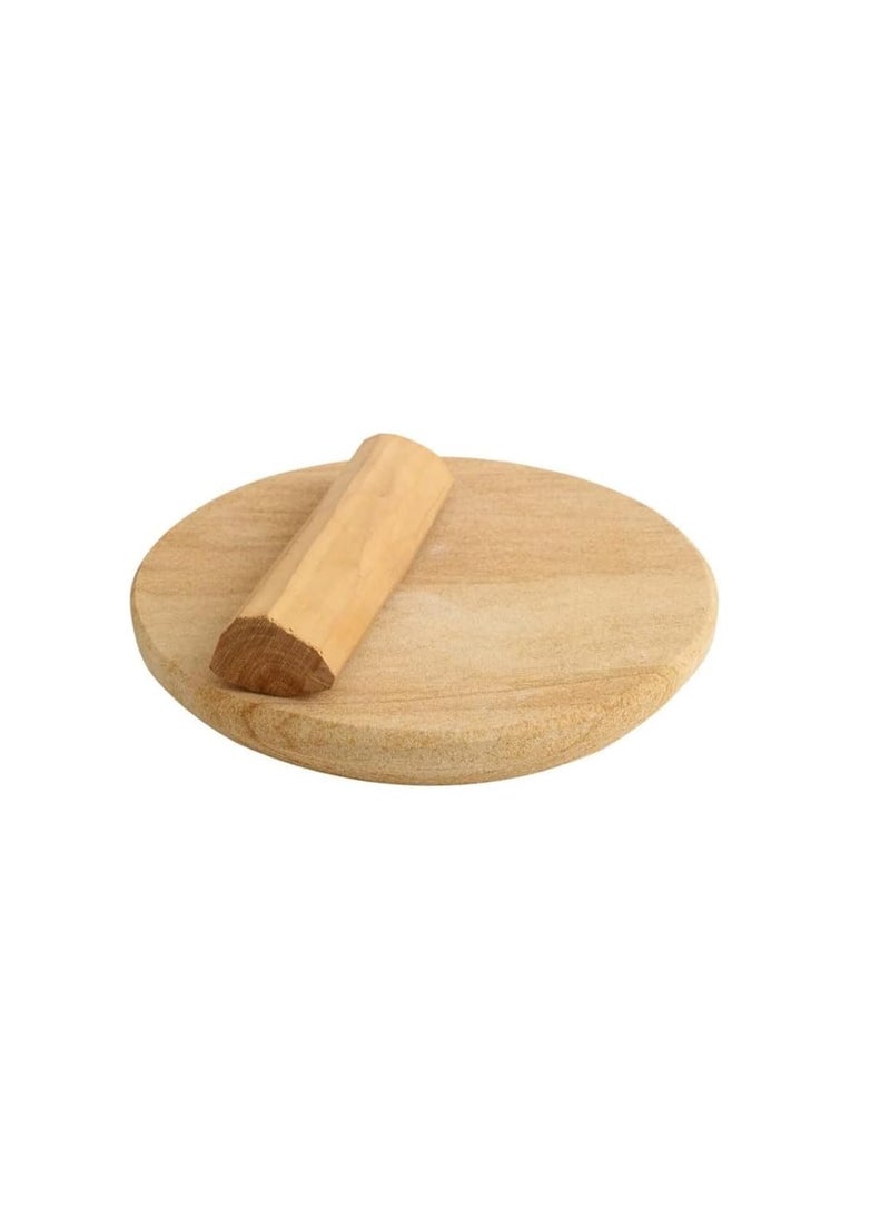 ANAWARIYAS ANAWARIYAS Sandalwood Rubbing Stone chakla Pata with White Sandalwood Stick Natural Sandalwood Pata Board with Chandan Stick for Puja Tilak Face 1 Board with 1 White Stick  - Image 2