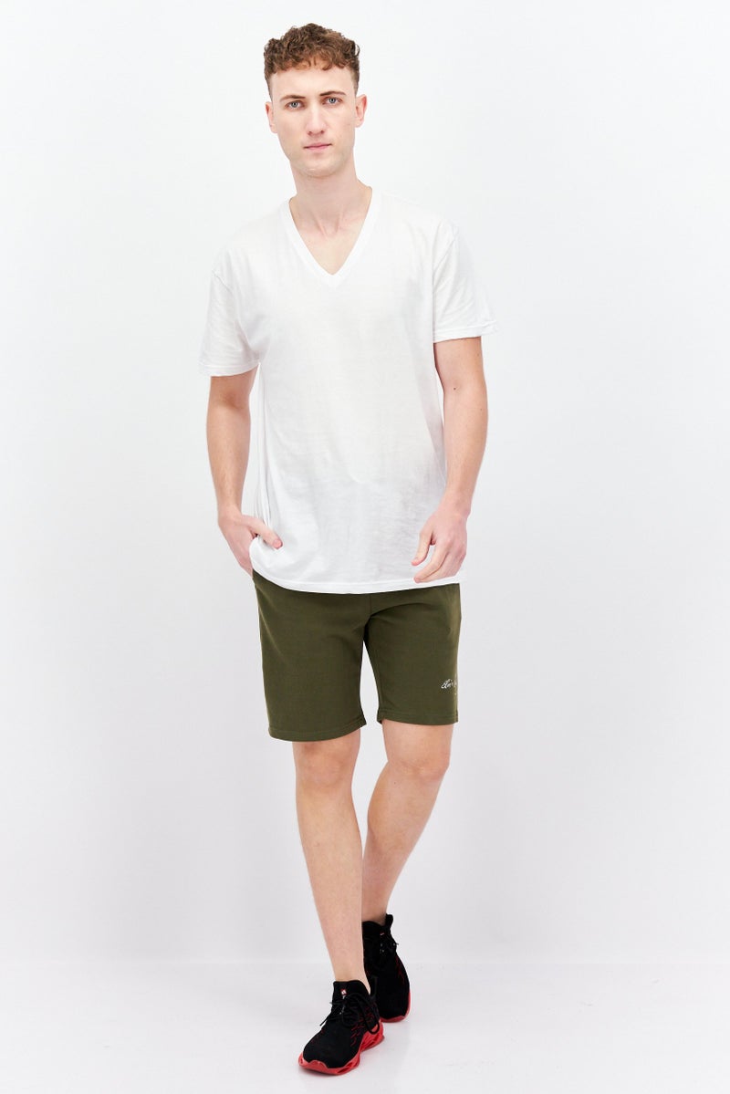 ELVIS شورتات أساسية مطرزة للرجال، زيتوني - Image 4