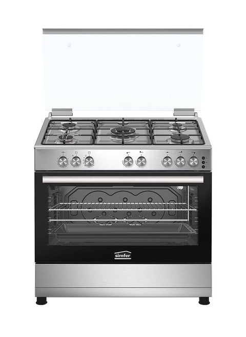 Gas Cooker 5-Burners 4 Tecna  Central SABAF SS With Silver Sides Full Safety