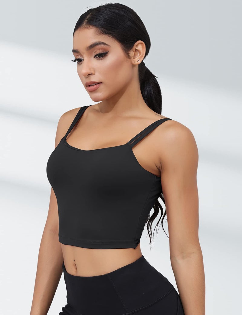 LUYAA Black Womens Sports Bras Backless Padded Tank Tops Workout Yoga Crop Twist Back Low Impact Bandeau Bra Black M - Image 4