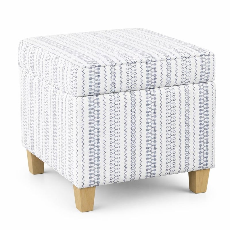HomePop Home Decor | K7342-F2359 |Classic Square Storage Ottoman with Lift Off Lid | Ottoman with Storage for Living Room & Bedroom, Blue Stripe Large - Image 1