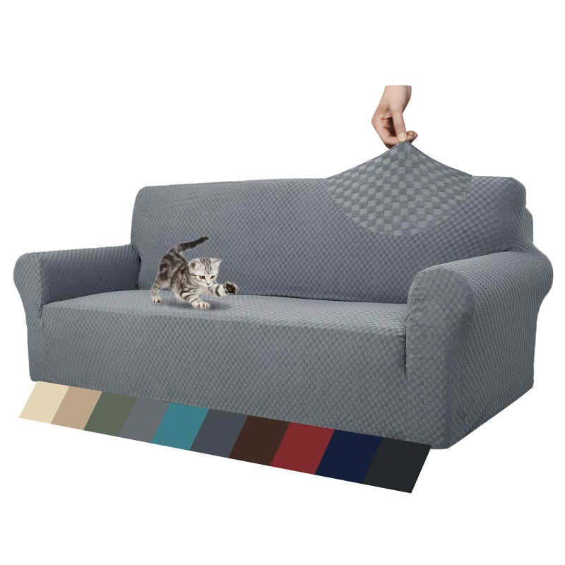 MAXIJIN Newest Jacquard Sofa Covers for 3 Seater Super Stretch Non Slip Couch Cover for Dogs Pet Friendly 1Piece Elastic Furniture Protector Sofa Slipcovers 3 Seater Light Grey