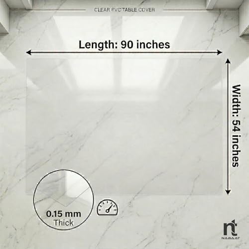 NABAAT Premium Dining Table Cover for 6 to 8 Seater 0.15 mm Thick Waterproof Cover Cloth, Transparent Center Table Cover for Home Decor Durable - Transparent (54”X90”) - Image 5