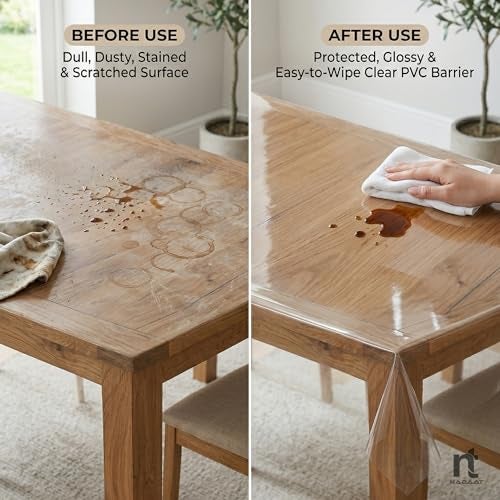 NABAAT Premium Dining Table Cover for 6 to 8 Seater 0.15 mm Thick Waterproof Cover Cloth, Transparent Center Table Cover for Home Decor Durable - Transparent (54”X90”) - Image 3