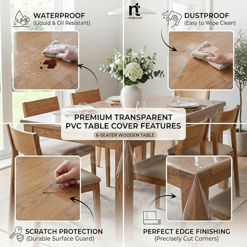 NABAAT Premium Dining Table Cover for 6 to 8 Seater 0.15 mm Thick Waterproof Cover Cloth, Transparent Center Table Cover for Home Decor Durable - Transparent (54”X90”) - Image 2