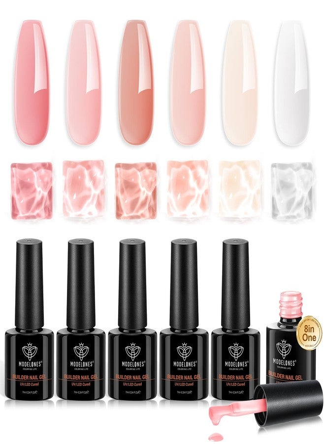 modelones Builder Nail Gel Polish Set, Base Colors 8-in-One Jelly Nude Pink Clear Builder Nail Gel for Nails Strengthener Hard Extension Rubber Lamp Cured 6 Colors - Image 1