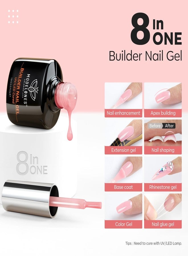 modelones Builder Nail Gel Polish Set, Base Colors 8-in-One Jelly Nude Pink Clear Builder Nail Gel for Nails Strengthener Hard Extension Rubber Lamp Cured 6 Colors - Image 4