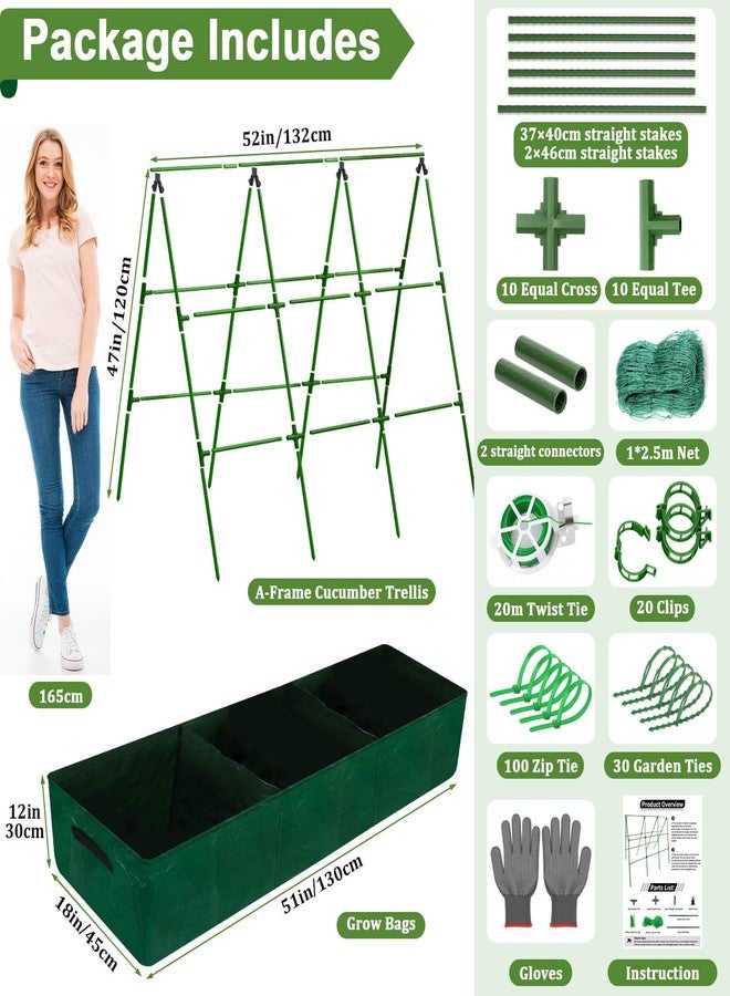 Tidponra Cucumber Trellis for Garden, 47 x 52 Inches A Frame Gardening Trellis with Fabric Raised Garden Bed, Climbing Net and Plant Support Clips for Climbing Plants - Image 2