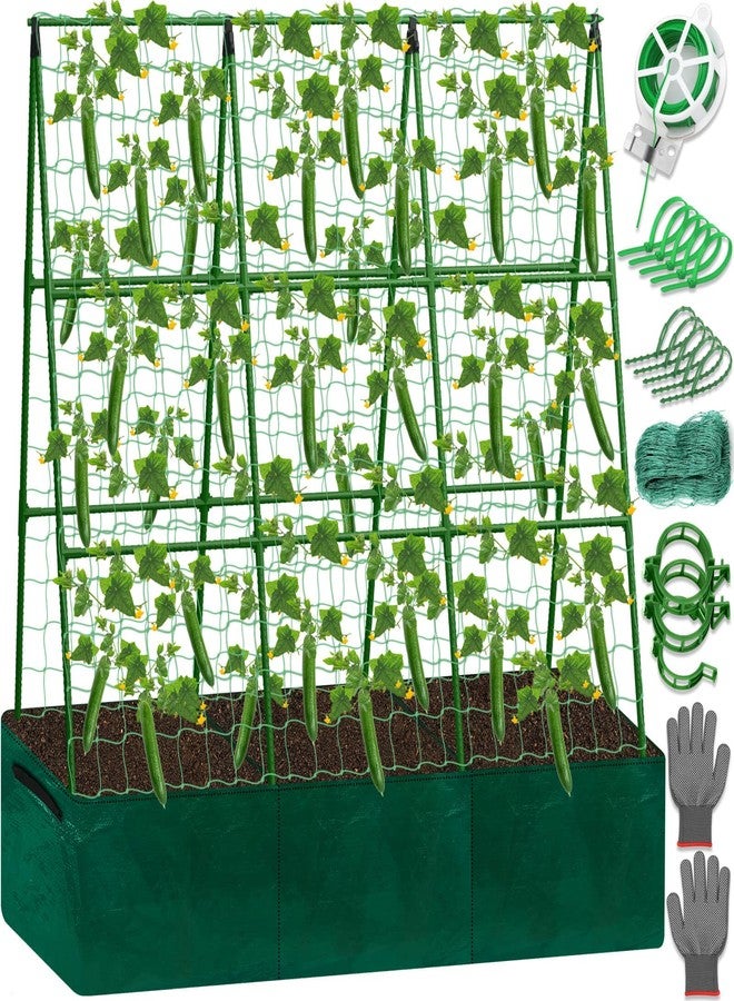 Tidponra Cucumber Trellis for Garden, 47 x 52 Inches A Frame Gardening Trellis with Fabric Raised Garden Bed, Climbing Net and Plant Support Clips for Climbing Plants - Image 1