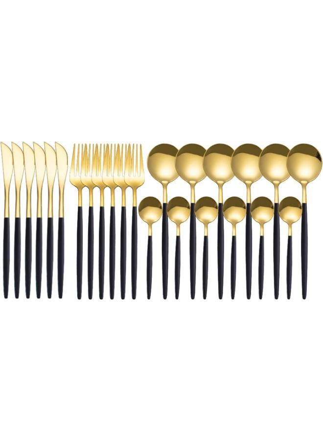 24 Piece Stainless Steel Dinnerware Set Kitchen Fork Set Knife Fork Spoon Tableware Minimalist Silver - Image 1