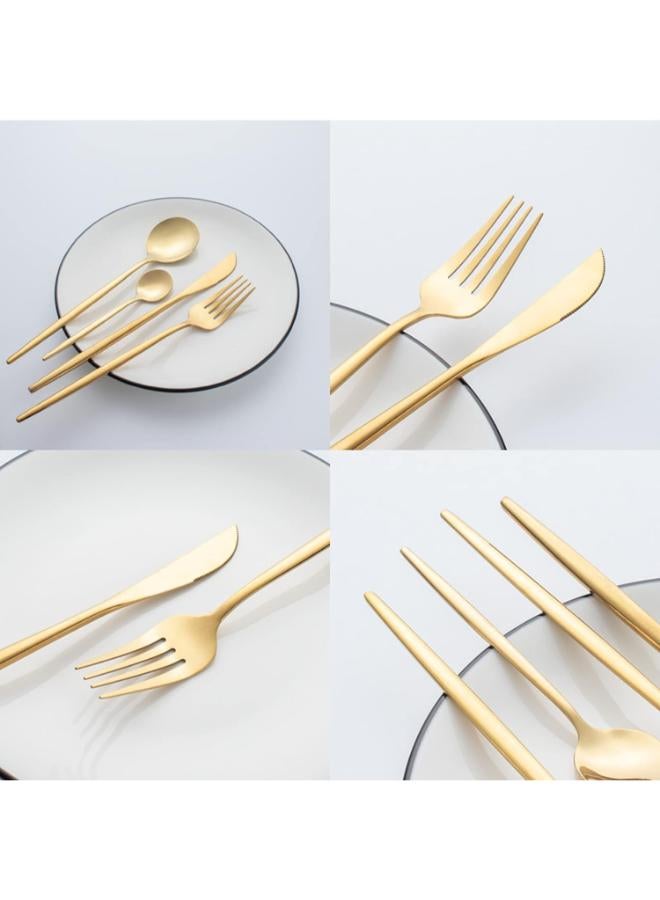 24 Piece Stainless Steel Dinnerware Set Kitchen Fork Set Knife Fork Spoon Tableware Minimalist Silver - Image 2
