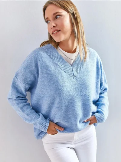 Bianco Lucci LUCCI V-Neck Long Sleeve Sweater