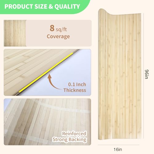 ULTAC Natural Bamboo Wall Panel for Interior Wall Decor, Pole Wrap Wainscoting Paneling, Formaldehyde-Free Interior Decor for Living Room,Kitchen Island, Ceiling,Office, 16" H x 96" L, Raw Wood - Image 2