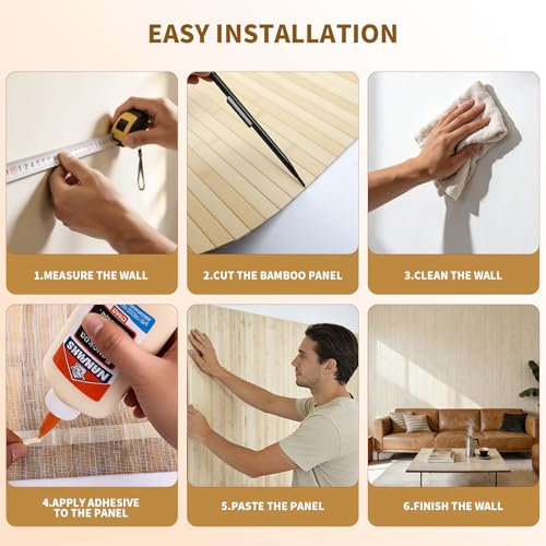 ULTAC Natural Bamboo Wall Panel for Interior Wall Decor, Pole Wrap Wainscoting Paneling, Formaldehyde-Free Interior Decor for Living Room,Kitchen Island, Ceiling,Office, 16" H x 96" L, Raw Wood - Image 4