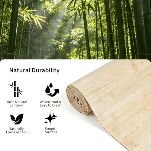 ULTAC Natural Bamboo Wall Panel for Interior Wall Decor, Pole Wrap Wainscoting Paneling, Formaldehyde-Free Interior Decor for Living Room,Kitchen Island, Ceiling,Office, 16" H x 96" L, Raw Wood - Image 3