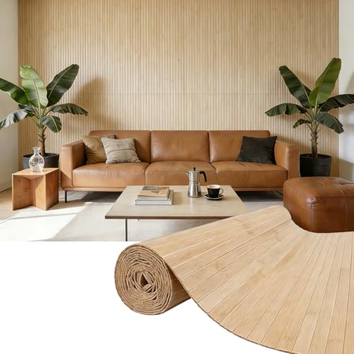 ULTAC Natural Bamboo Wall Panel for Interior Wall Decor, Pole Wrap Wainscoting Paneling, Formaldehyde-Free Interior Decor for Living Room,Kitchen Island, Ceiling,Office, 16" H x 96" L, Raw Wood - Image 1