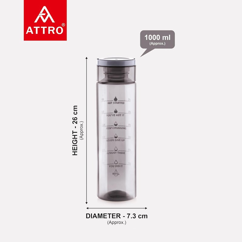 ATTRO Oxy Motivational 1000ml Water Bottle Time Markers Inspirational Slogans Mentioned Encourages More Water Intake EasytoCarry Handle Set of 2 Black - Image 4