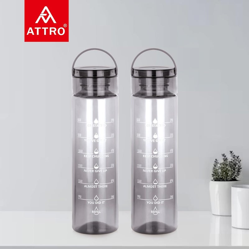 ATTRO Oxy Motivational 1000ml Water Bottle Time Markers Inspirational Slogans Mentioned Encourages More Water Intake EasytoCarry Handle Set of 2 Black - Image 5