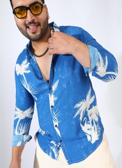 Instafab Plus Men's EcoLiva Cobalt Blue Palm Tree Shirt  - Image 1