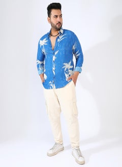 Instafab Plus Men's EcoLiva Cobalt Blue Palm Tree Shirt  - Image 5