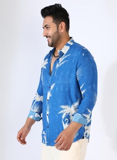 Instafab Plus Men's EcoLiva Cobalt Blue Palm Tree Shirt  - Image 3
