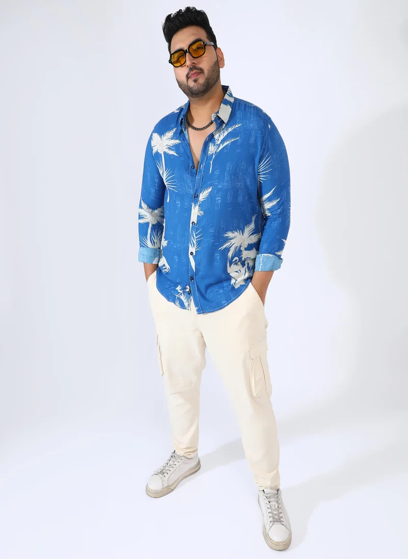 انستافاب بلس قميص EcoLiva Cobalt Blue Palm Tree للرجال