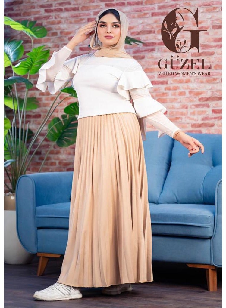 جوزيل جيبة بليسيه خامة كريب روزالين مستورد درجة أولى من جوزيل - لاتصف ولا تشف -بيج -فرى سايز - Image 1