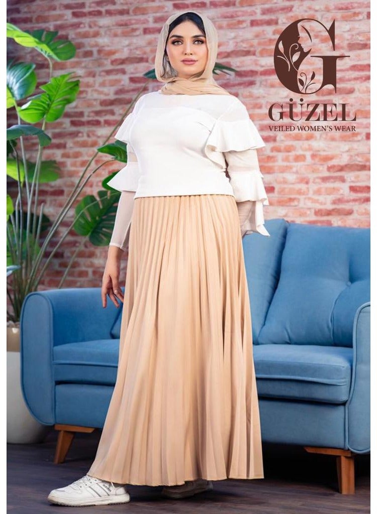 جوزيل جيبة بليسيه خامة كريب روزالين مستورد درجة أولى من جوزيل - لاتصف ولا تشف -بيج -فرى سايز - Image 2