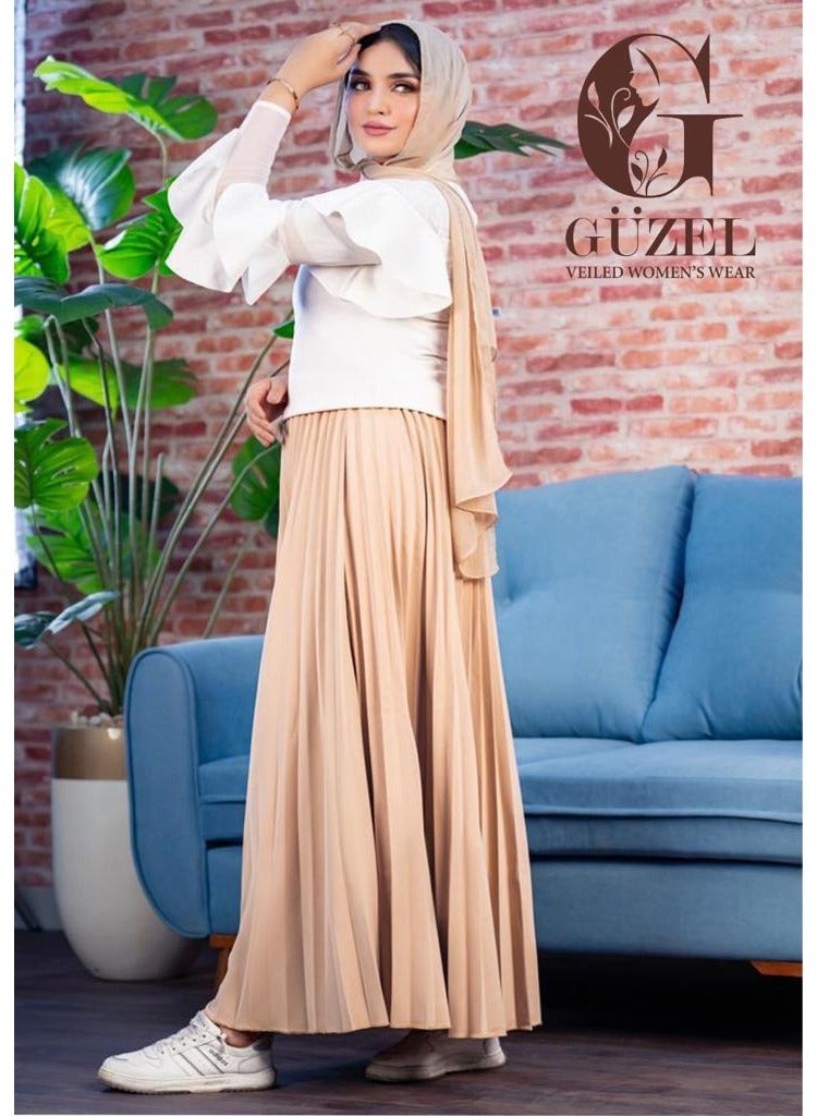 جوزيل جيبة بليسيه خامة كريب روزالين مستورد درجة أولى من جوزيل - لاتصف ولا تشف -بيج -فرى سايز - Image 3