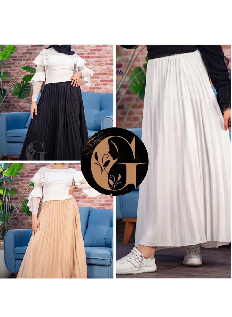 جوزيل جيبة بليسيه خامة كريب روزالين مستورد درجة أولى من جوزيل - لاتصف ولا تشف -بيج -فرى سايز - Image 5