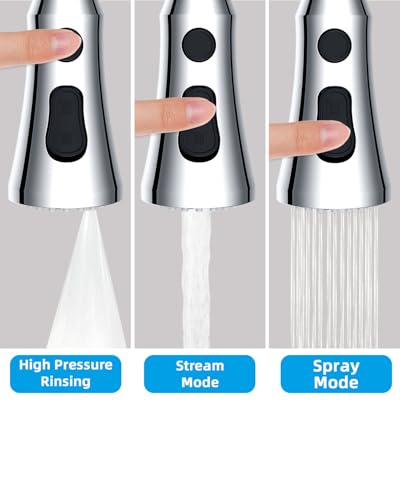 Hibbent Pull Down Kitchen Faucet Head Replacement, 3-Function NSF/ANSI/CAN 61 & CUPC Certified Sink Spray Nozzle, 15 Adapters, Compatible with Moen, Delta, Kohler Faucets, Chrome (Shiny Silver) - Image 3