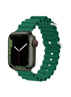 Replacement Strap Ocean Silicone Metal Head Watch Band For Apple Watch Series 9&8&7 41mm / SE 3&SE 2&6&SE&5&4 40mm / 3&2&1 38mm Army Green