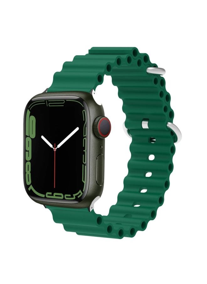 Generic - Replacement Strap Ocean Silicone Metal Head Watch Band For Apple Watch Series 9&8&7 41mm / SE 3&SE 2&6&SE&5&4 40mm / 3&2&1 38mm Army Green - Image 1